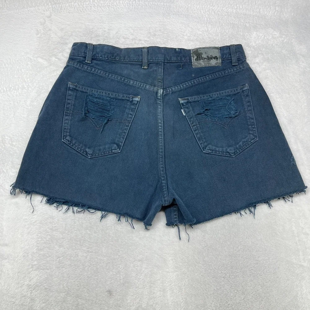 Vintage Levi's Silver Tab Baggy Shorts Men Blue Denim Distressed Zip Fly - 36X32